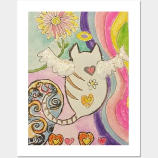 cat angel abstract  watercolor painting Posters and Art